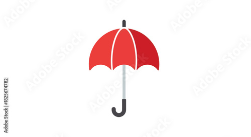A vibrant red umbrella with a curved handle symbolizing protection and shelter.