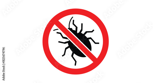Bold red prohibition sign with a black insect silhouette, clearly indicating a pest-free zone and serving as a warning for bug control.