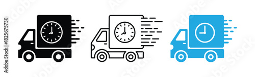 Express Delivery Truck Icon, Fast Shipping Clock Symbol, Quick Logistics Transport Vector Illustration