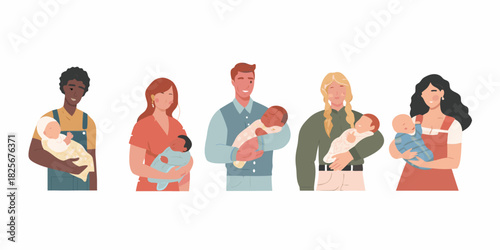 Diverse parents holding newborn babies representing modern families and inclusive parenting