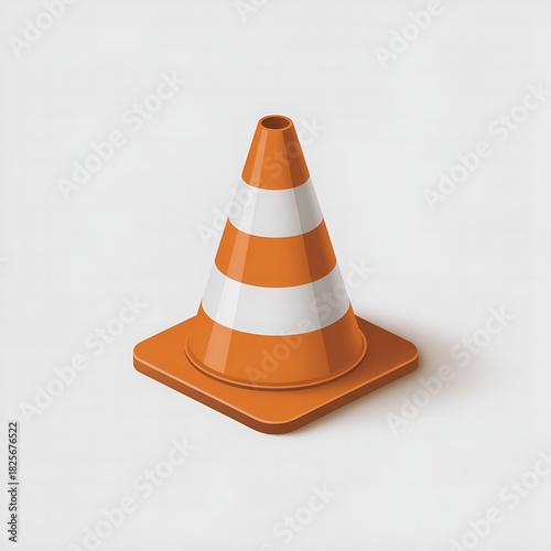 Orange and white traffic cone isolated on a light gray background