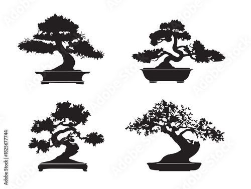 Beautiful bonsai silhouette icon with elegant artistic shape