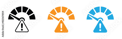 Risk icon set multiple style collection. Warning icon on the dashboard, indicating risk, danger, warning or danger level. The concept of urgent situation, danger warning symbol.  