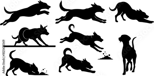 Running & Playing Dog Silhouette Set – Vector Pet Illustrations