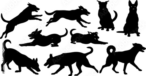Running & Playing Dog Silhouette Set – Vector Pet Illustrations