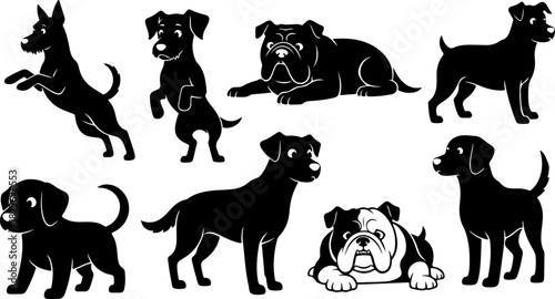 Running & Playing Dog Silhouette Set – Vector Pet Illustrations