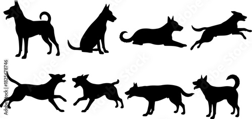 Running & Playing Dog Silhouette Set – Vector Pet Illustrations
