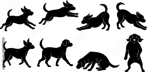 Running & Playing Dog Silhouette Set – Vector Pet Illustrations