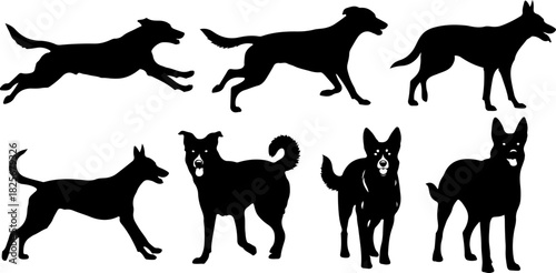 Running & Playing Dog Silhouette Set – Vector Pet Illustrations