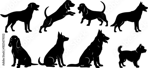 Running & Playing Dog Silhouette Set – Vector Pet Illustrations