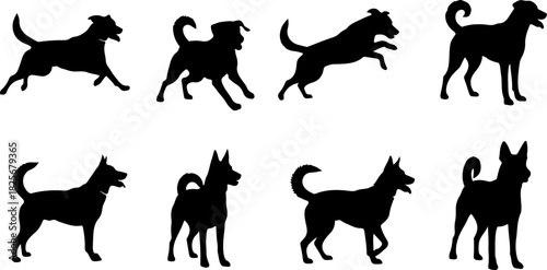 Running & Playing Dog Silhouette Set – Vector Pet Illustrations