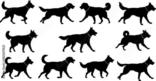 Running & Playing Dog Silhouette Set – Vector Pet Illustrations