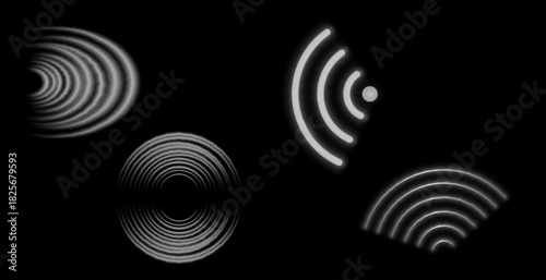 Wi-Fi light effect, Blue glowing signal sensor waves internet wireless connection. Wireless technology digital radar or sonar with glowing