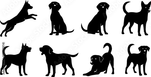Running & Playing Dog Silhouette Set – Vector Pet Illustrations