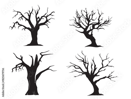 Gorgeous dead tree icon set featuring dramatic natural silhouettes