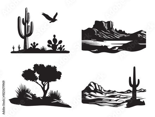 Gorgeous desert scenery silhouette artwork with clean graphic style