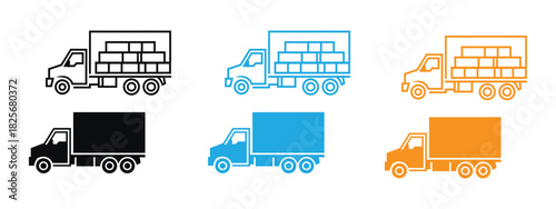 Delivery truck icons set. Fast delivery truck. Fast free shipping truck outline symbol. Free delivery 24 hours. Logistics trucking. Vector illustration