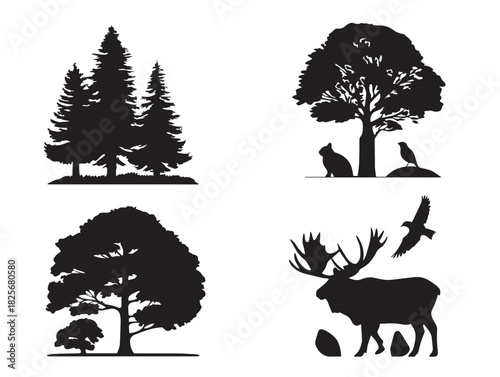 Stunning forest silhouette landscape icon with beautiful bold shapes