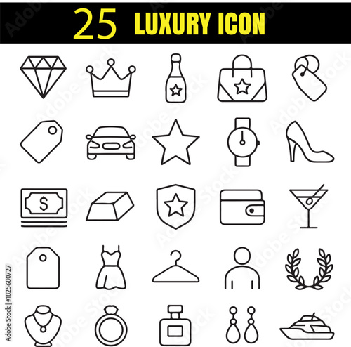 Luxury Set | Elegant Premium Lifestyle Outline Icons | Minimal High-End Collection