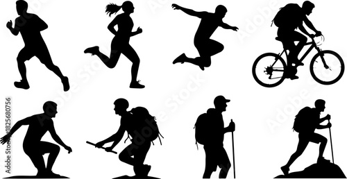 Outdoor Adventure Activity Silhouette Set – Hiking, Running, Cycling & Exploring