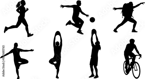 Outdoor Adventure Activity Silhouette Set – Hiking, Running, Cycling & Exploring