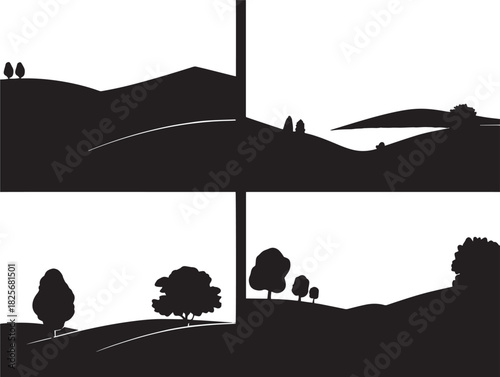 Beautiful rolling hill silhouette artwork with simple stylish vector lines