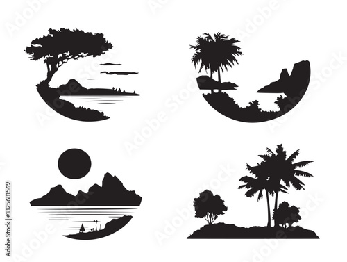 Beautiful horizon silhouette icon collection with elegant scenic design