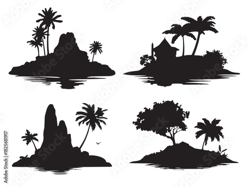 Stunning tropical island silhouette collection with gorgeous artistic vectors