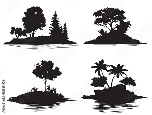 Elegant island silhouette series featuring stunning minimal tropical shapes