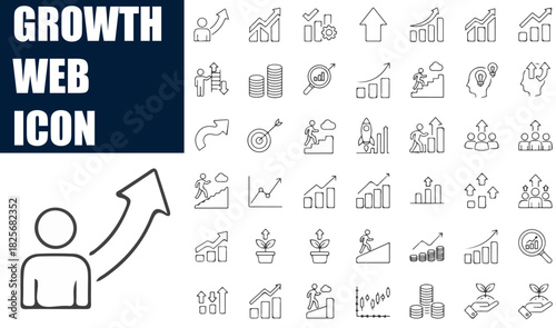 Growth and Development Web Icon Set in Elegant Line Style. An Upskilling Linear Icon Collection for Professional, Personal, and Financial Progress, Career Goals, and Ascending Success. Editable Stroke
