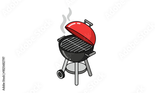 Get ready for summer cookouts with this stylish charcoal grill illustration perfect for ads, menus, and social media promotions, offering a fresh, modern look