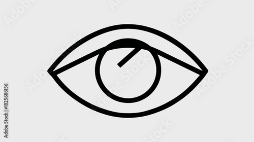 Minimalist line art eye icon. Simple black and white graphic symbol representing vision, sight, observation, monitoring, and focus.