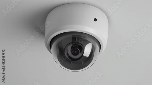 Modern dome security camera on a ceiling for home or office surveillance