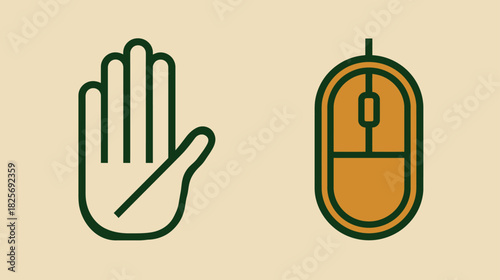 No Hand Input Symbol with Computer Mouse Icon - Digital Interaction and Restriction Concept