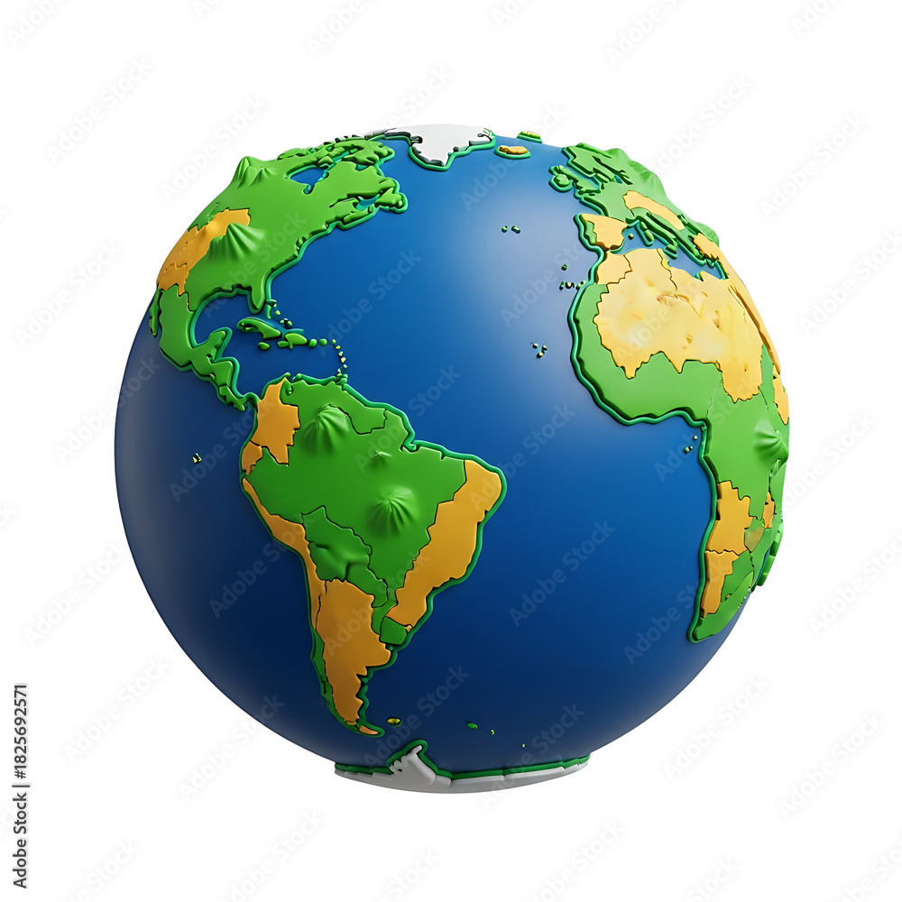 Fototapeta premium Textured globe with continents and oceans on white background