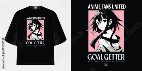 anime fans united goal getter awesome dark aesthetic anime girl character t shirt design vector illustration artwork

