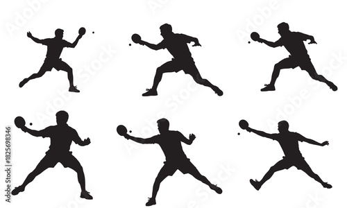 Dynamic table tennis player silhouettes in action poses silhouette