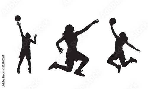 Dynamic basketball player silhouettes in action with adobe illustrator logo