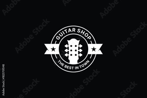 Guitar emblem logo design. Music instrument shop logo