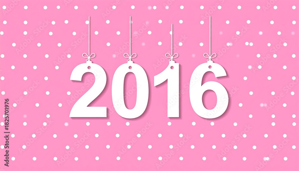 Naklejka premium White numbers 2016 on pink polka dots