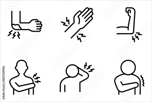 Arm swelling icon set. Rash on hand. Allergic reaction. Vaccination side effect. vector illustration on white background