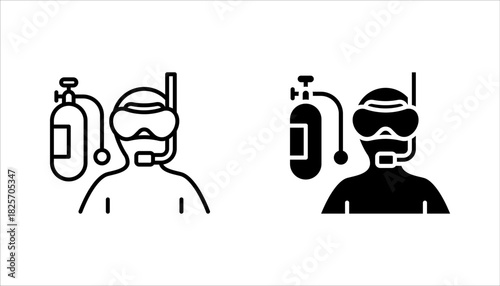 Scuba diving icon set. deep ocean underwater diving with oxygen cylinder and mask suit for sport activity. vector illustration on white background