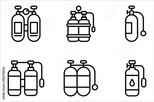 Scuba tank icon set, scuba diving oxygen cylinder tank icon vector illustration on white background