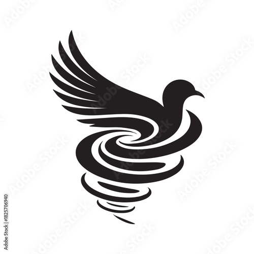 Black silhouette of a bird in a swirling vortex of energy