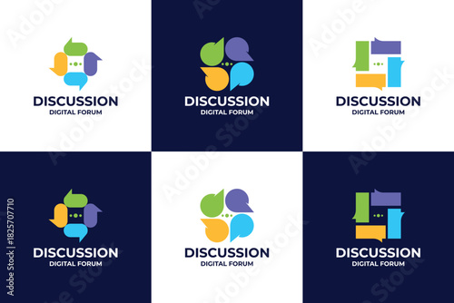 Set of colorful chat, conversation, discussion logo design