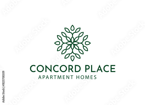 Concord Place Apartment Homes Logo – Leaf Mandala Emblem | Real Estate & Property Management Branding | Minimal Green Floral Vector for Residential Community