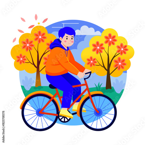 Flat style illustration of person cycling outdoors