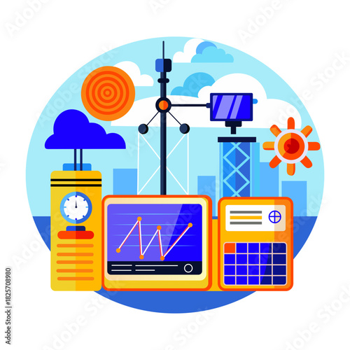 A flat illustration of weather station monitoring