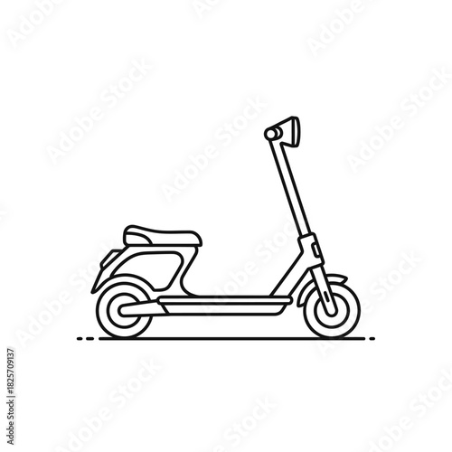 Line art icon of an electric scooter. A modern urban transport concept for eco-friendly mobility. Vector illustration isolated on white