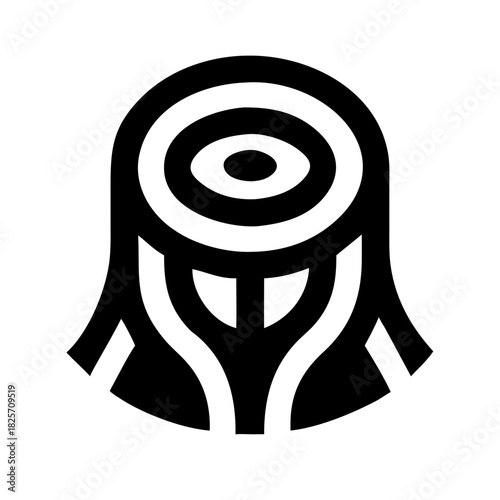 Black and white icon of a tree stump with growth rings white